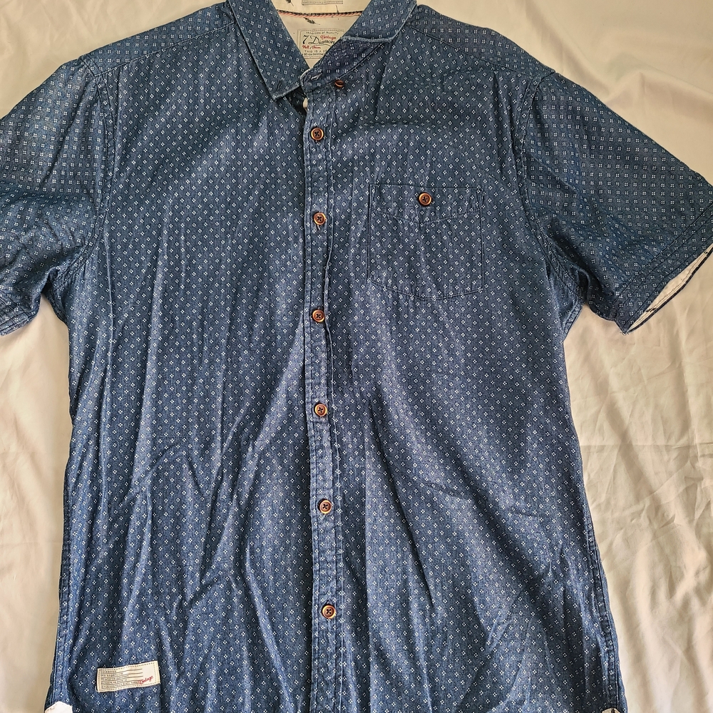 7 Diamonds Navy Patterned Button Down Shirt Preppy Academia Quite Luxury